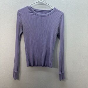Aerie Ribbed Long Sleeved Crewneck Shirt Purple Lounge Comfort Size S Womens